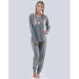 GINA dámské pyžamo dlouhé dámské, šité, s potiskem Pyžama 2018 19073P - šedá bílá