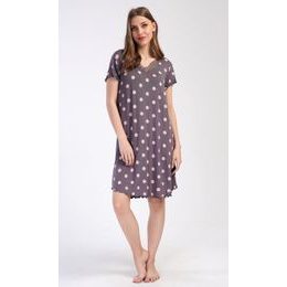 Dámská noční košile s krátkým rukávem Puntíky - hnědá