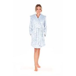 Dámský 3/4 župan s kapucí FLORA světle modrá/bílá