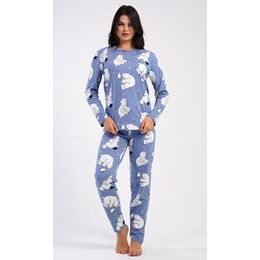 Dámské pyžamo dlouhé Tučňák a méďa - modrošedá