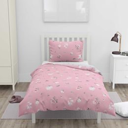 Povlečení 140x200 + 70x90 cm, dva designy, růžová květ+šedý puntík