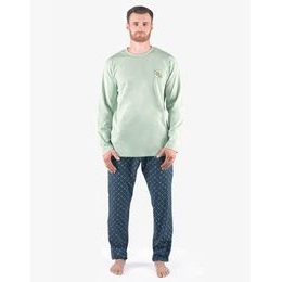 Pánské pyžamo dlouhé pánské, šité, s potiskem Pyžama 2024 79171P - šedozelená petrolejová