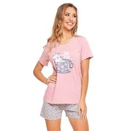 Dámské pyžamo Catuccino růžové s kočkou