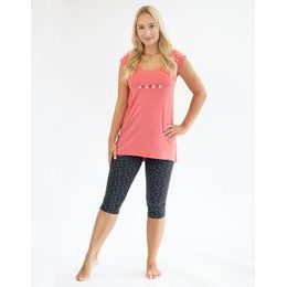 Dámské pyžamo 3/4 dámské, 3/4 kalhoty, šité, s potiskem Pyžama 2024 19154P - tomato tm. šedá