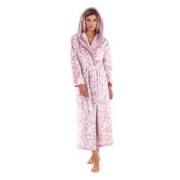 Dámský dlouhý župan s kapucí FLORA starorůžová/bílá