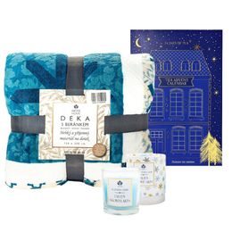 Dárkový set Adventní hřejivá pohoda - deka, advetní kalenář s čaji a svíčka