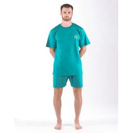Pánské pyžamo krátké pánské, šité, s potiskem Pyžama 2024 79166P - měsíc sv. tyrkysová