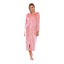 Dámský dlouhý hřejivý župan s kapucí a se zipem SIENA růžová perla