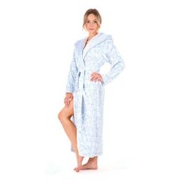Dámský dlouhý župan s kapucí FLORA světle modrá/bílá