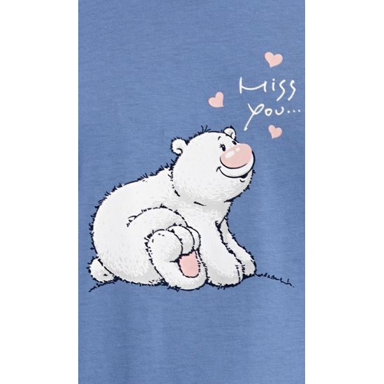 Dámské pyžamo dlouhé Méďa a tučňák - modrošedá