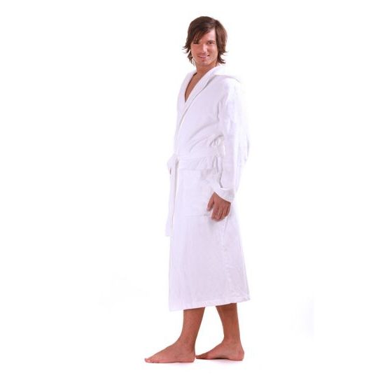 Unisex dlouhý bambusový župan s kapucí SAUNA bílá