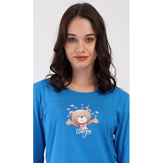 Dámské pyžamo dlouhé Méďa I love you - modrá