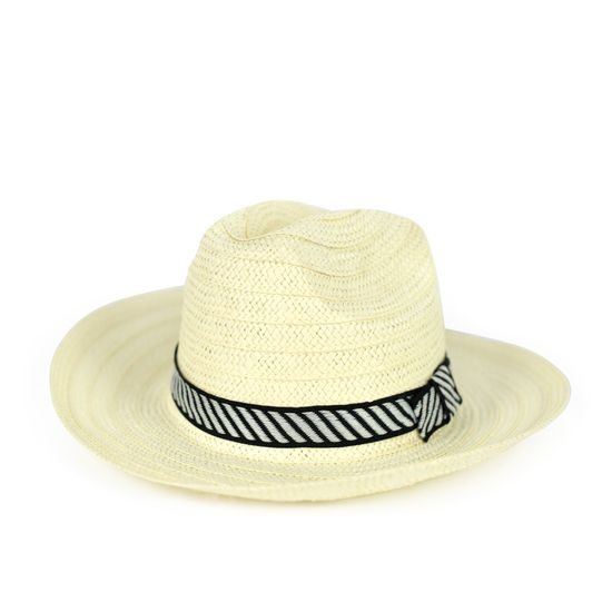 Světlý klobouk s jemnou černobílou mašlí
