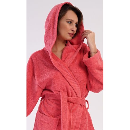 Dámský župan dlouhý s kapucí Jahoda - jahodová