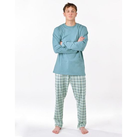 Pánské pyžamo dlouhé, šité, s potiskem 79189 - měsíc aqua