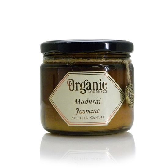 Organická svíčka 200g v jantarovém skle, Madurai Jasmine
