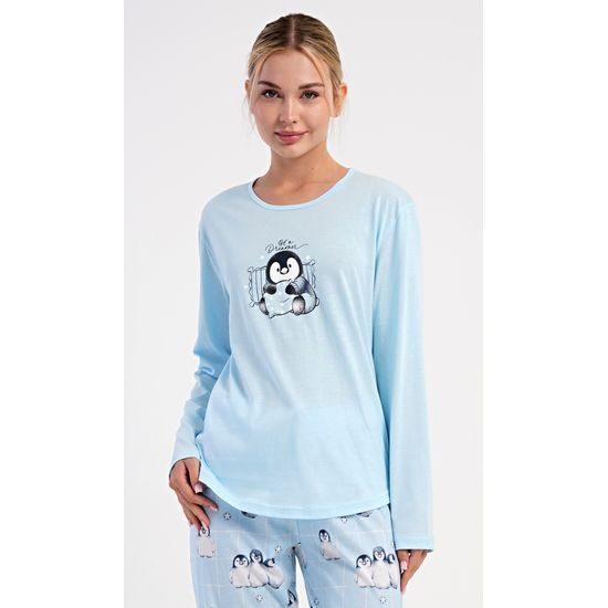 Dámské pyžamo dlouhé Tučňák - světle modrá
