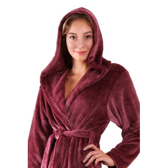 Dámský 3/4 hřejivý župan s kapucí SIENA vínová