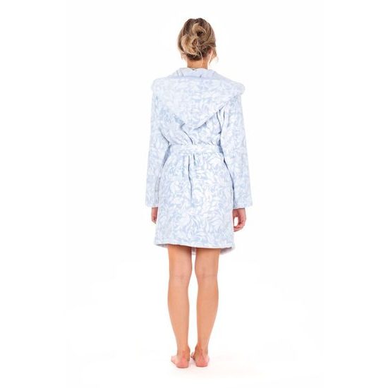 Dámský 3/4 župan s kapucí FLORA světle modrá/bílá