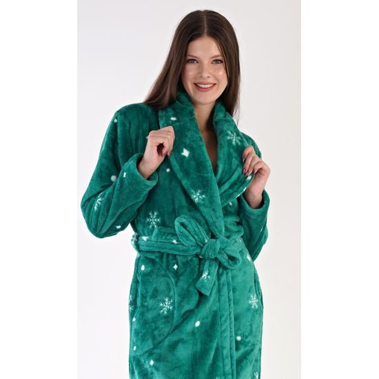 Dámský župan dlouhý se šálovým límcem Vločky - zelená