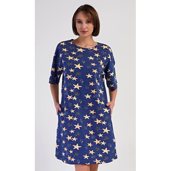 Dámské domácí šaty s tříčtvrtečním rukávem Hvězdy - tmavě modrá