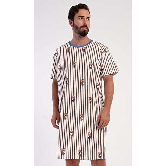 Pánská noční košile s krátkým rukávem Bear - hnědá