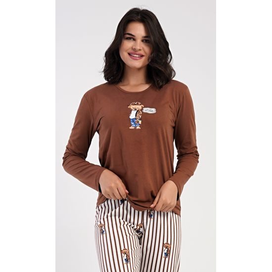 Dámské pyžamo dlouhé Bear - hnědá