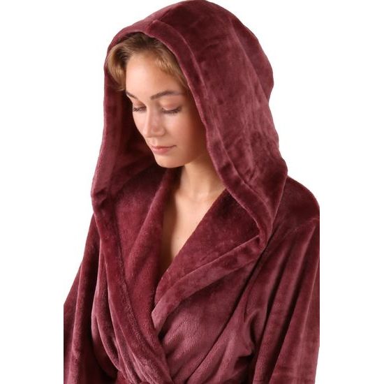 Dámský dlouhý hřejivý župan s kapucí SIENA mauve wine