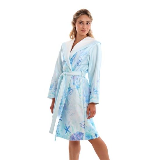 Dámský krátký župan s kapucí Anju se vzorem Moře