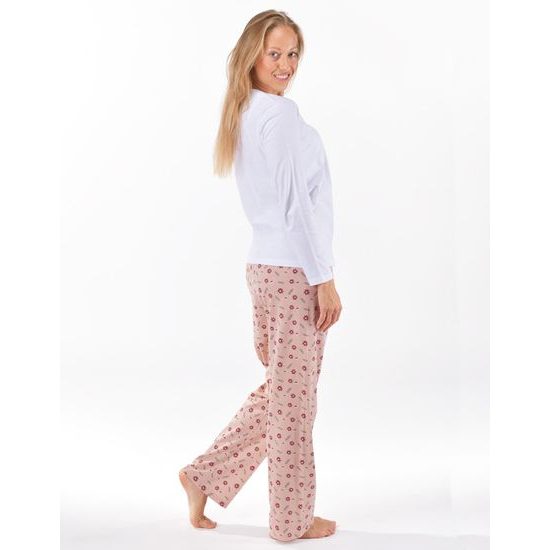 Dámské pyžamo dlouhé dámské, šité, s potiskem 19167 - bílá šedohnědá