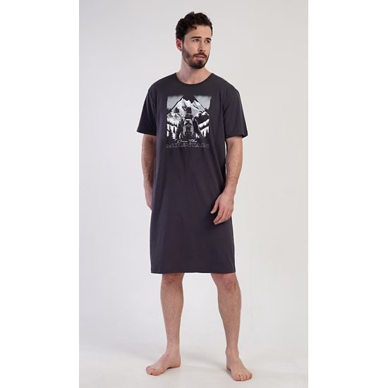 Pánská noční košile s krátkým rukávem Mountain - modrá