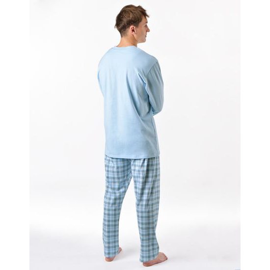 Pánské pyžamo dlouhé, šité, s potiskem 79189 - pomnenková bílá