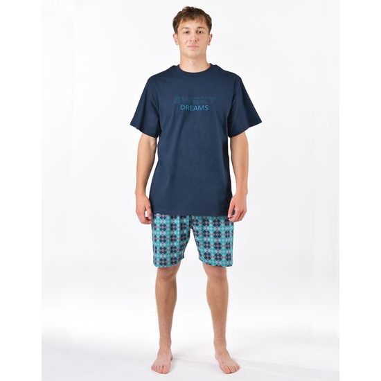 Pánské pyžamo krátké, šité, s potiskem 79198 - lékořice měsíc