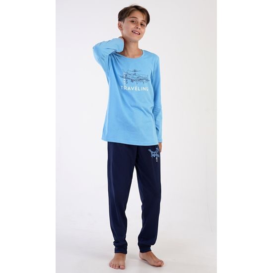Dětské pyžamo dlouhé Letadlo - světle modrá