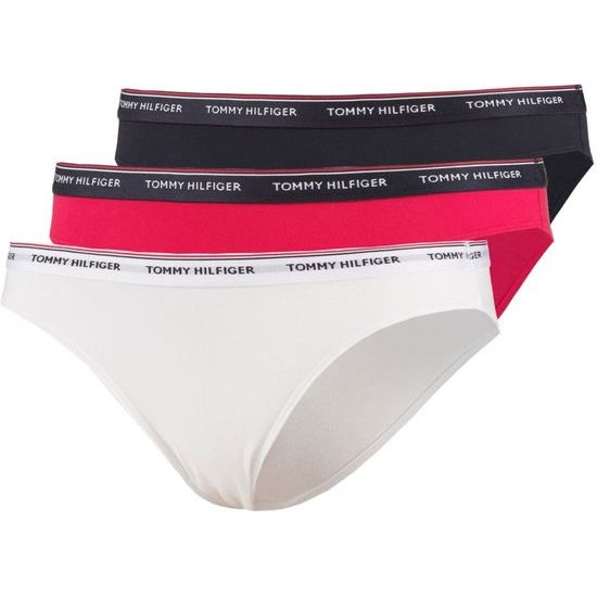 Dámské kalhotky TOMMY HILFIGER Essentials 3pack bikini modrá/červená/bílá