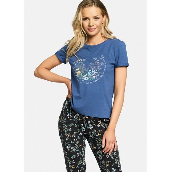Dámské dlouhé pyžamo FANNIE - modročerné