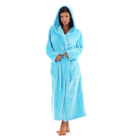 Dámský dlouhý hřejivý župan s kapucí SIENA tyrkysová