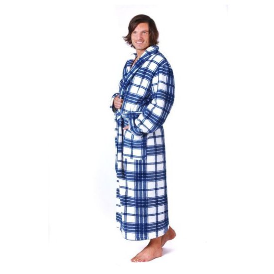 Pánský dlouhý hřejivý župan se šálovým límcem RYAN modrá/bílá