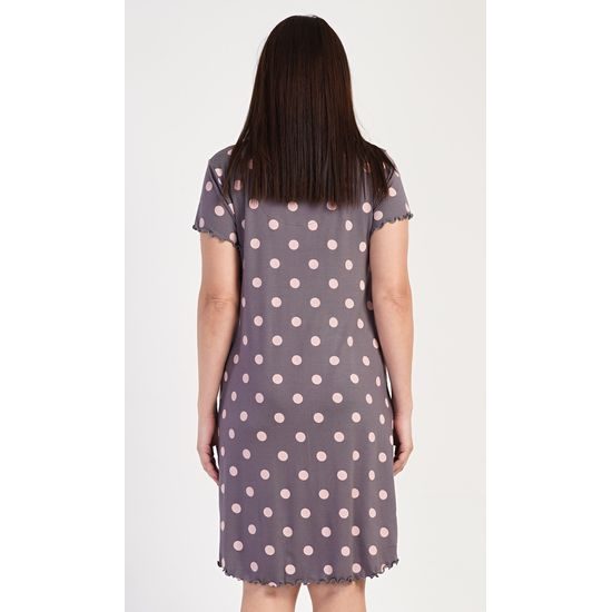 Dámská noční košile s krátkým rukávem Puntík - tmavě šedá