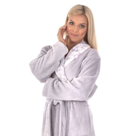 Dámský dlouhý župan se šálovým límcem FLORA šedá