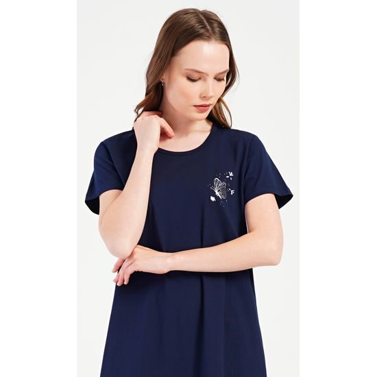 Dámská noční košile s krátkým rukávem Motýlek - tmavě modrá