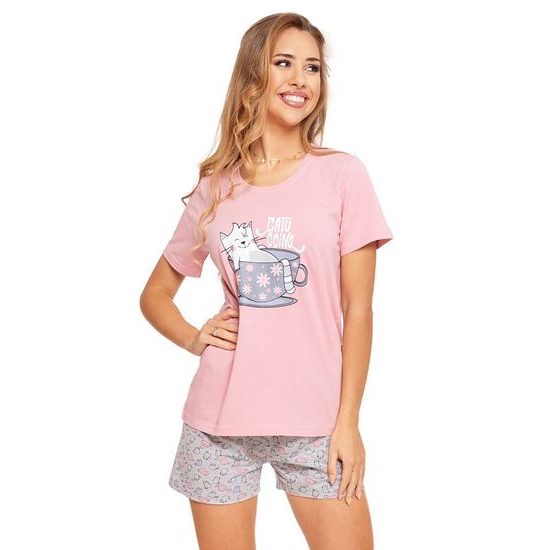 Dámské pyžamo Catuccino růžové s kočkou