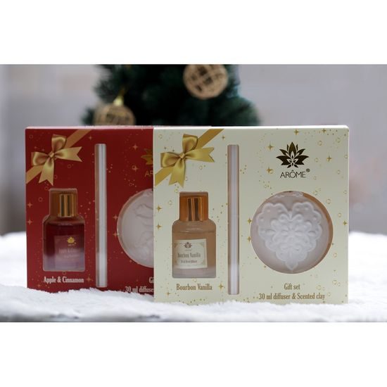 Dárkový set difuzéru 30 ml a vonného jílu, Apple and Cinnamon