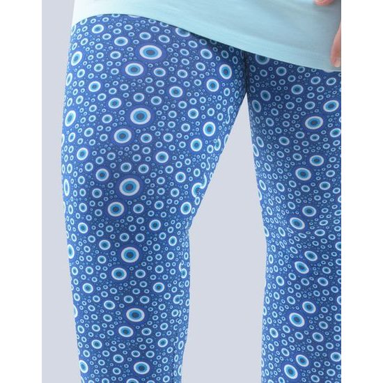 Dámské kalhoty 3/4 pyžamové dámské, 3/4 kalhoty, šité, bokové, s potiskem 19804P - lékořice aqua