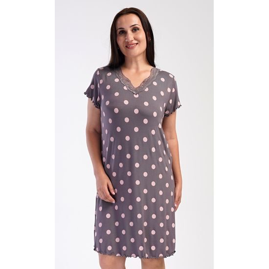 Dámská noční košile s krátkým rukávem Puntíky - hnědá