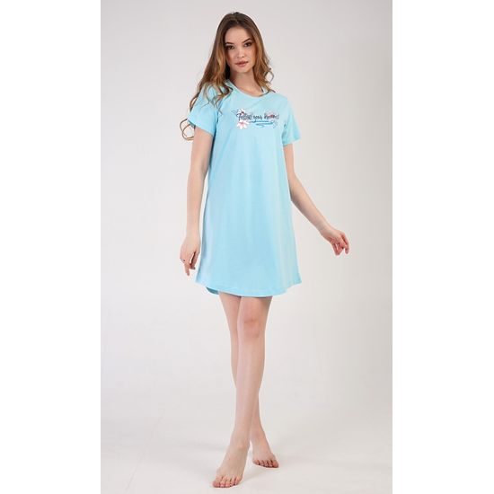 Dámská noční košile s krátkým rukávem Ella - světle tyrkysová