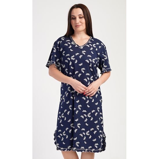 Dámská noční košile s krátkým rukávem Motýli - tmavě modrá