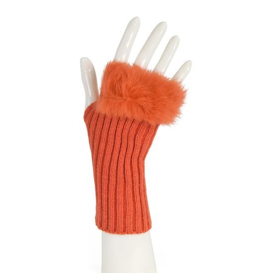 Krátké rukavičky z králičí kožešinky oranžové