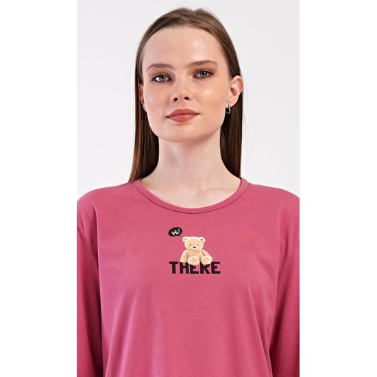 Dámské pyžamo dlouhé Pink bear - tmavě růžová