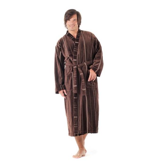 Pánský župan bavlněné kimono s proužky TERAMO čokoládová
